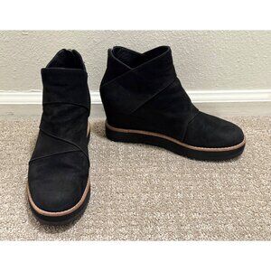 Eileen Fisher Clapton Wedge Ankle Boots Size 8.5 Black Nubuck Leather Booties‎